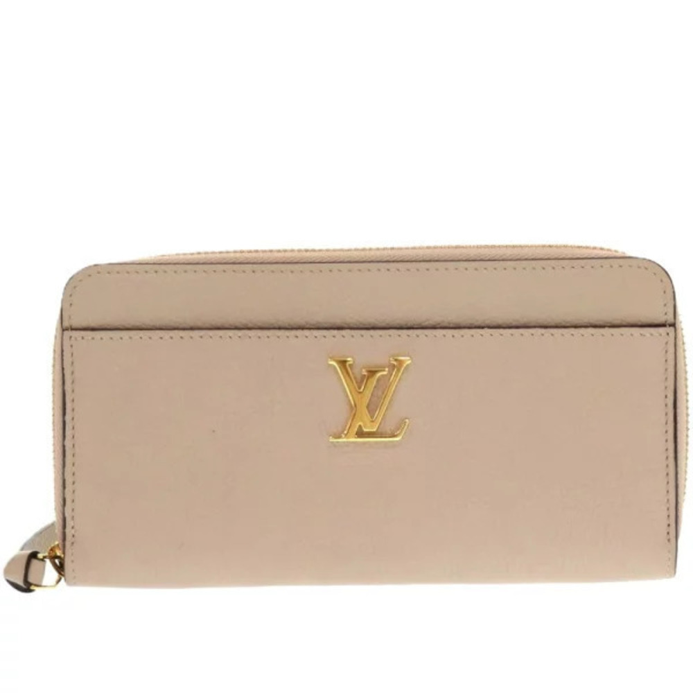 Louis Vuitton Zippy Lockme Leather Greige Gray LV Long Wallet